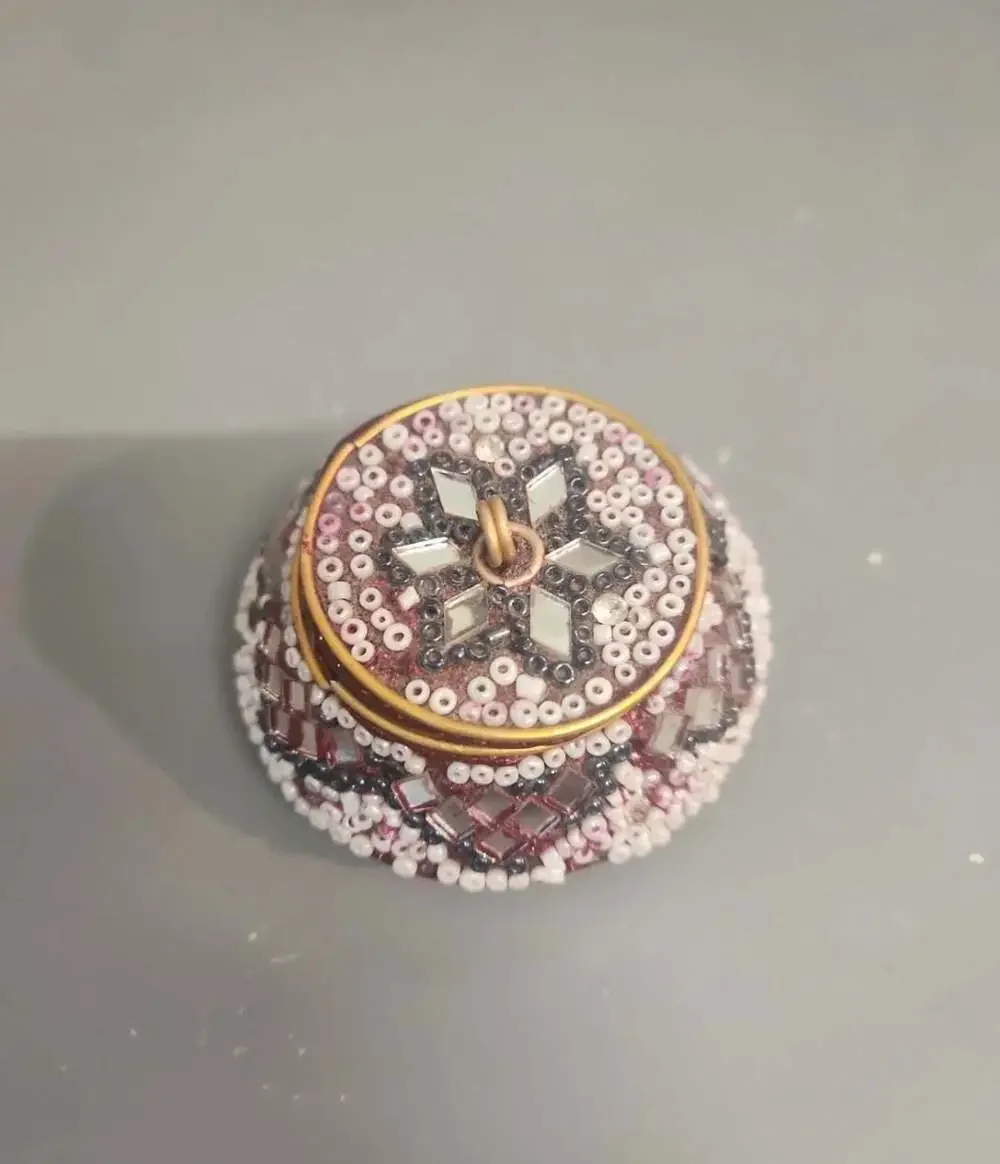 Vintage Beaded and Mirrored Red Trinket Box with Lid Made in India
